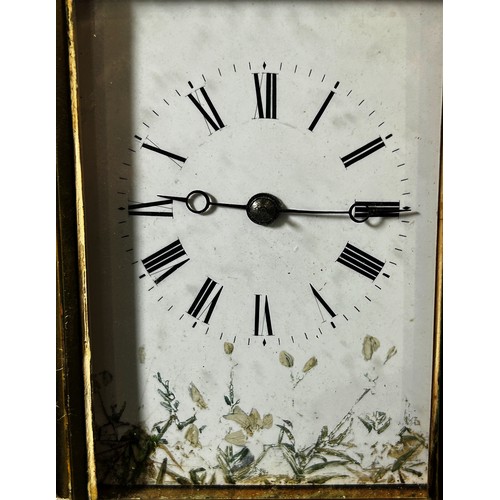 446 - A 19th century carriage clock, the white enamelled dial with further painted detail, with eight day ... 