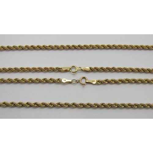 243 - Two 9ct rope twist chain necklaces, 46cm and 41.5cm L approx, 5.5g total