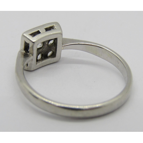 258 - Art Deco platinum diamond set square panel ring, head 7 x 7mm approx, size M, 3.6g