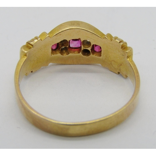 259 - Late Victorian 18ct ruby and rose-cut diamond ring, Birmingham 1881, size M/N, 3.5g (af one diamond ... 