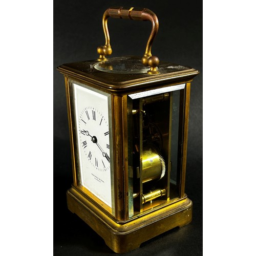 444 - A 19th century French Carriage clock by Francois-Arsene Margaine, with enamelled dial and eight day ... 