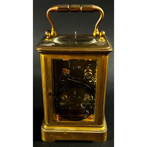 444 - A 19th century French Carriage clock by Francois-Arsene Margaine, with enamelled dial and eight day ... 