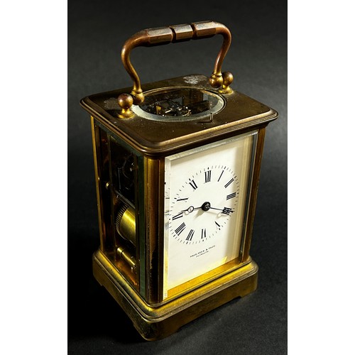 444 - A 19th century French Carriage clock by Francois-Arsene Margaine, with enamelled dial and eight day ... 