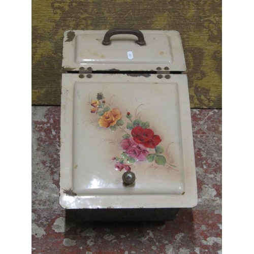 1175 - Mid 20th century cast iron and enamelled coal scuttle with rosebud detail