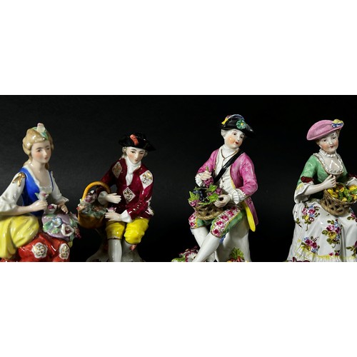 99 - A mixed collection of continental porcelain figure groups, some in an 18th century style including m... 