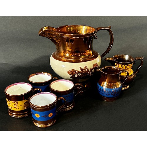 17 - A collection of 19th century copper lustreware comprising graduated mugs, jugs, etc (16 pieces)
