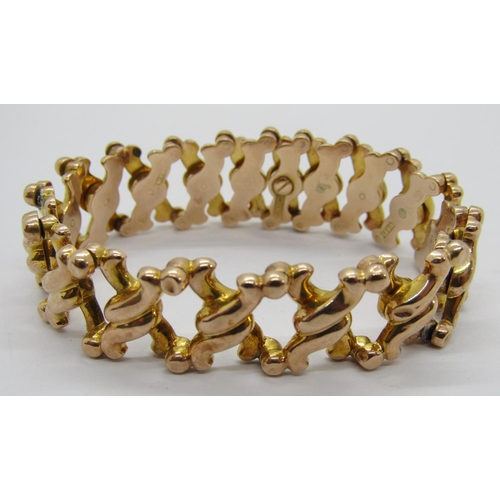 274 - Unusual 9ct fancy X link expanding bracelet, stamped '9 Flexine Patent', 11.4g