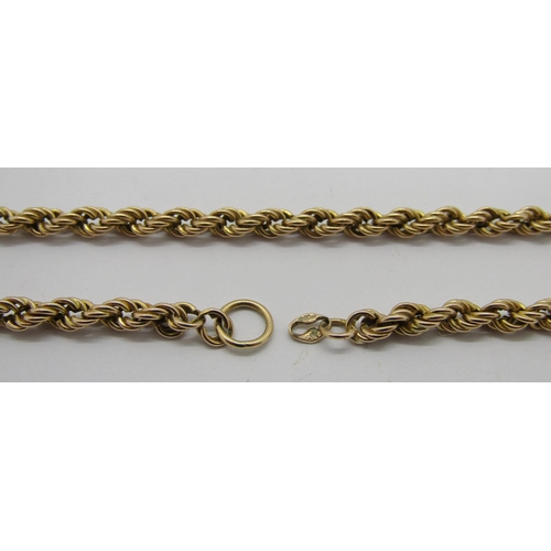 287 - 9ct rope twist chain necklace, 43cm L approx, 9.1g (no clasp)