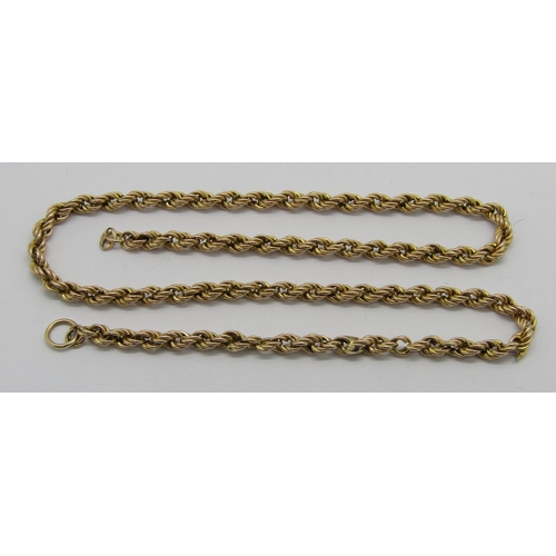 287 - 9ct rope twist chain necklace, 43cm L approx, 9.1g (no clasp)