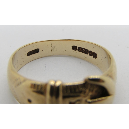 289 - 9ct diamond set buckle ring, maker Addis & Co, London 1963, size R/S, 5.4g