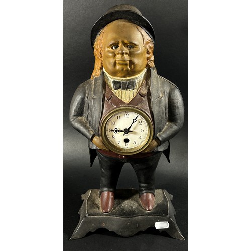 437 - A John Bull Blinking Eye mantle clock made from cast iron, 41cm