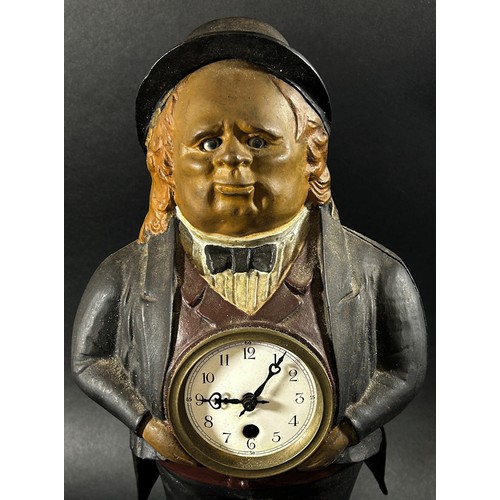 437 - A John Bull Blinking Eye mantle clock made from cast iron, 41cm