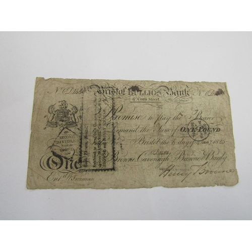 867 - A 19th century Bristol Bullion Bank £1 Note number 1488, dated January 7th 1825