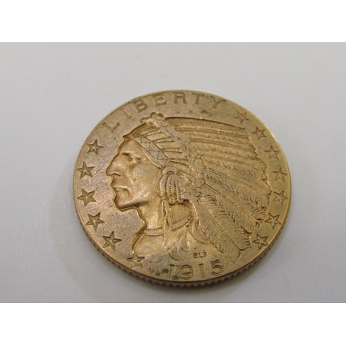 872 - Gold USA $5 dollar coin, Indian head, half Eagle, $5 dollar coin, 1915, 8g