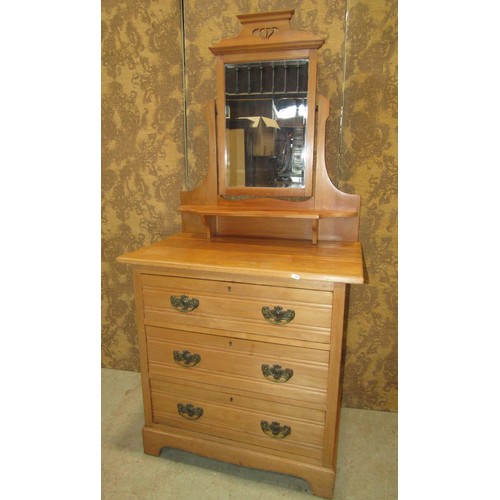 1182 - A late 19th century stripped and waxed satin walnut dressing chest of three long drawers with raised... 