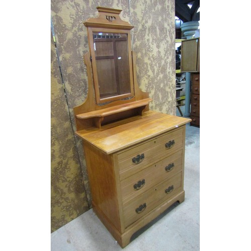 1182 - A late 19th century stripped and waxed satin walnut dressing chest of three long drawers with raised... 