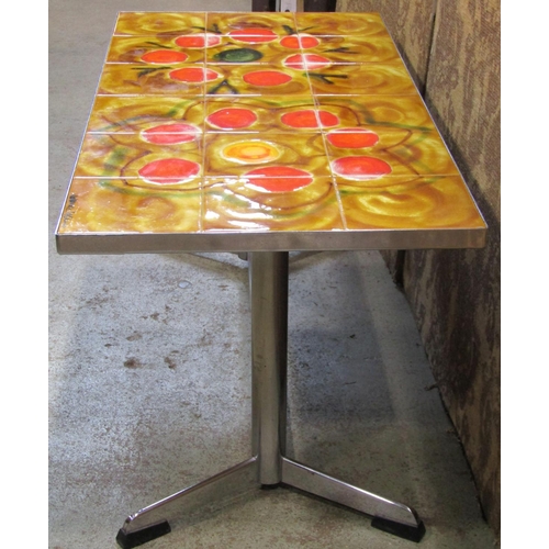 1157 - A vintage chrome frame occasional table of rectangular form with inset coloured ceramic panels, sign... 