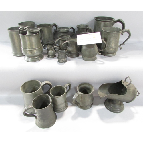 489 - A mixed selection of pewter, mainly consisting of tankards, plates and two large chargers with Mason... 