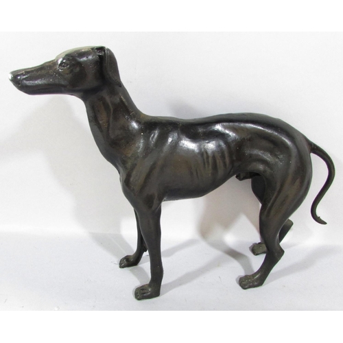 492 - A pair of cast bronze greyhounds, 29cm x 36cm approx.