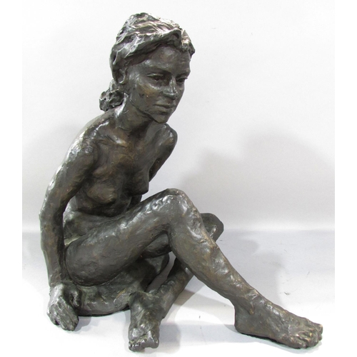 494 - A bronzed clay study of naked seated woman, legs crossed, signed  A Palmer ‘98 to rear base, 34cm hi... 