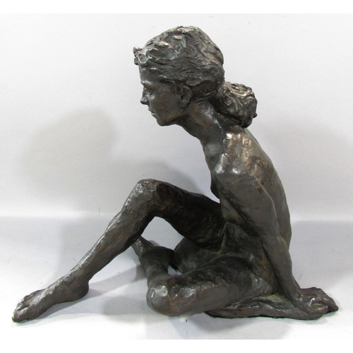 494 - A bronzed clay study of naked seated woman, legs crossed, signed  A Palmer ‘98 to rear base, 34cm hi... 