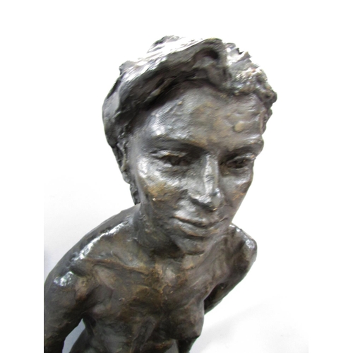 494 - A bronzed clay study of naked seated woman, legs crossed, signed  A Palmer ‘98 to rear base, 34cm hi... 