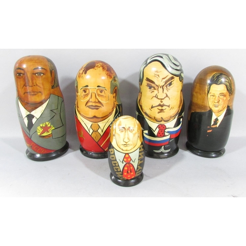 495 - Four Soviet Union/Russian dolls of General Secretaries/Presidents, Gorbachev, Yeltsin, and Putin, co... 