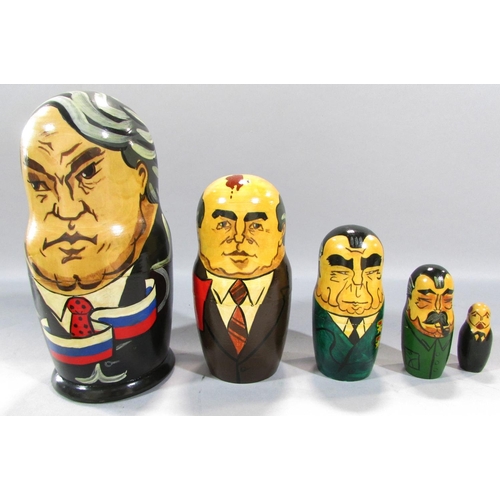 495 - Four Soviet Union/Russian dolls of General Secretaries/Presidents, Gorbachev, Yeltsin, and Putin, co... 