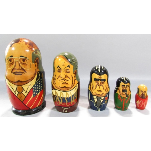 495 - Four Soviet Union/Russian dolls of General Secretaries/Presidents, Gorbachev, Yeltsin, and Putin, co... 