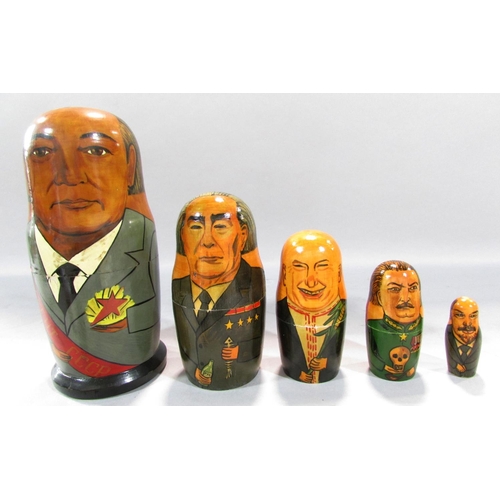 495 - Four Soviet Union/Russian dolls of General Secretaries/Presidents, Gorbachev, Yeltsin, and Putin, co... 