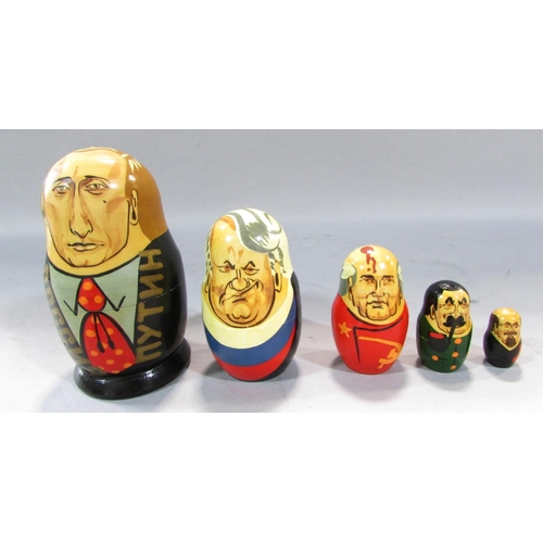 495 - Four Soviet Union/Russian dolls of General Secretaries/Presidents, Gorbachev, Yeltsin, and Putin, co... 