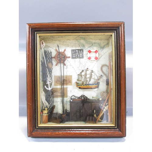 496 - A vintage single mast pond yacht, with a lead re-enforced keel, 60cm long x 85cm high, and a framed ... 