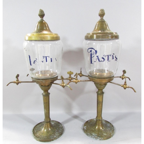 499 - A Vintage pair of  bar top French Pastis Fountains, each with four taps, 50cm high.