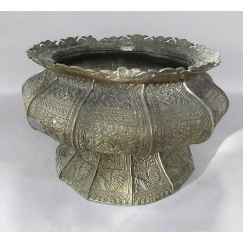 505 - Two Indian brass vessels, both richly engraved with animals and flowers