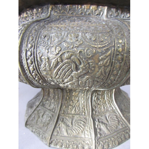 505 - Two Indian brass vessels, both richly engraved with animals and flowers