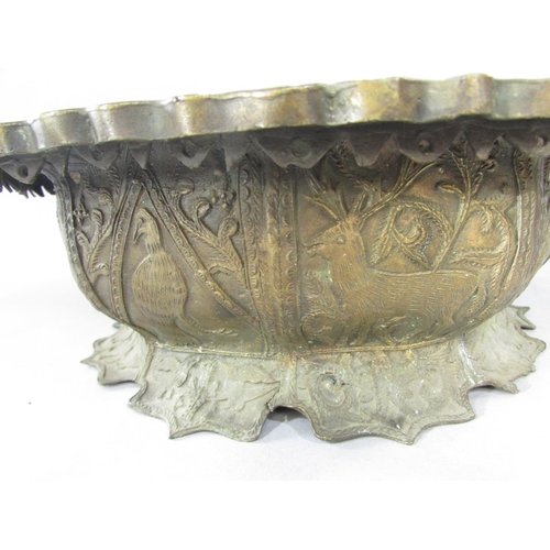 505 - Two Indian brass vessels, both richly engraved with animals and flowers