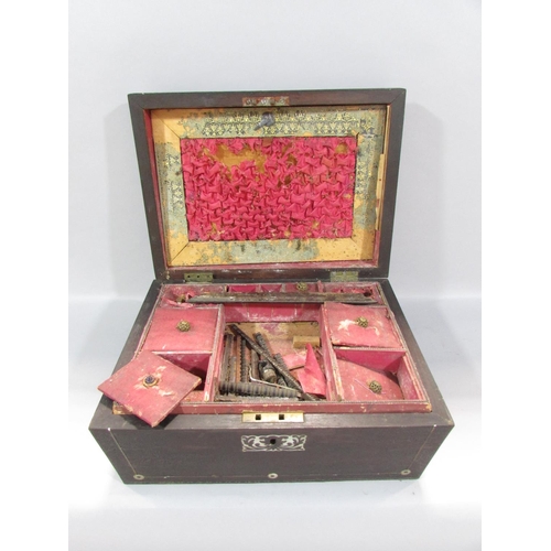 520 - A 19th century sarcophagus sewing box together with two 19th century writing slopes