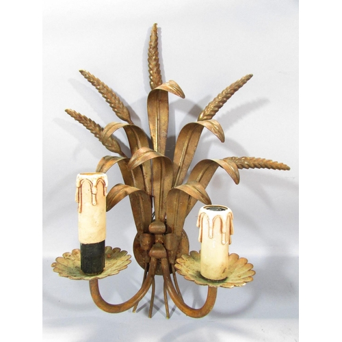 536 - Five distressed wheat sheaf wall lights each with two lights