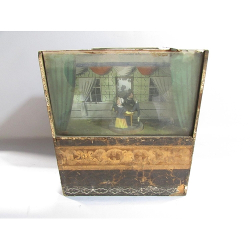 550 - A 19th century ‘Box Theatre’ automaton of two couples dancing in a drawing room with a servant on ha... 