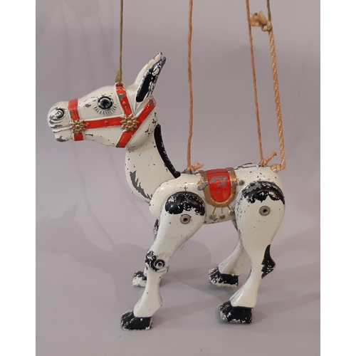 1719 - A Moko Lesney Muffin the Mule Junior string puppet, painted white and black metal body with red harn... 