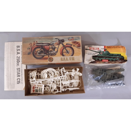 1724 - 6 vintage models and kits including Airfix BSA C15 motorbike (late 1960's) Airfix Josef Stalin Tank ... 