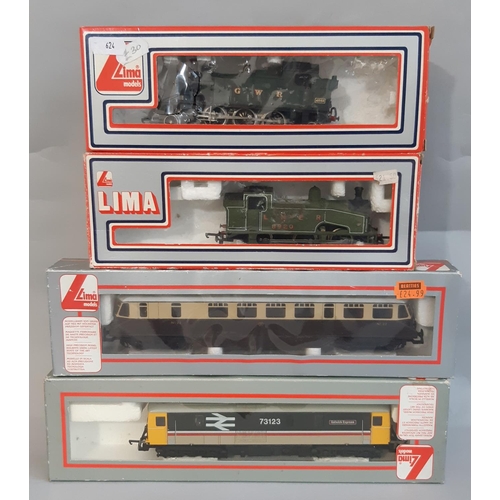 1738 - Four boxed 00 gauge locomotives by Lima comprising 205132 GWR Diesel Rail Car, 205111 Class 45xx 2-6... 