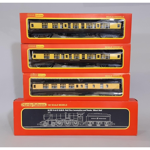 1743 - Boxed 00 gauge Hornby models comprising 4-6-0 locomotive 'Albert Hall' R759 and 3 GWR coaches