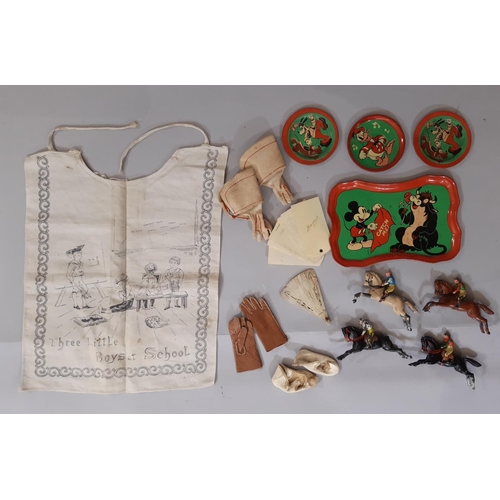 1747 - Mixed lot of vintage toys including 4 1930’s lead race horses, Disney metal tray and plates, plastic... 