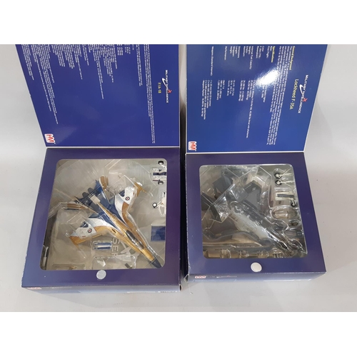 1748 - 4 boxed models  of aircraft and a jet car comprising 1:72 scale SU-27UB Flanker Russia Airforce 58, ... 