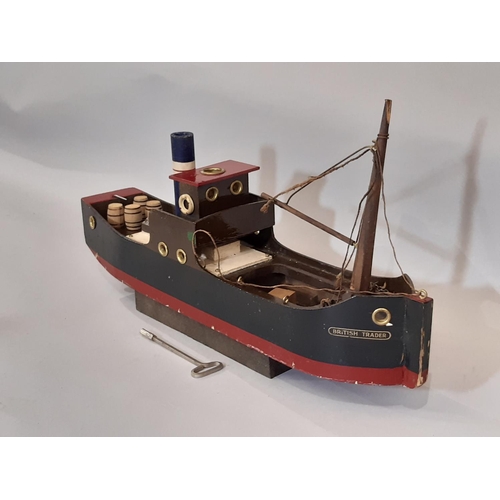 1758 - A clockwork wooden-bodied tug-style model Coastal Steamer No.1, ‘BRITISH TRADER’ pond yacht by Trian... 