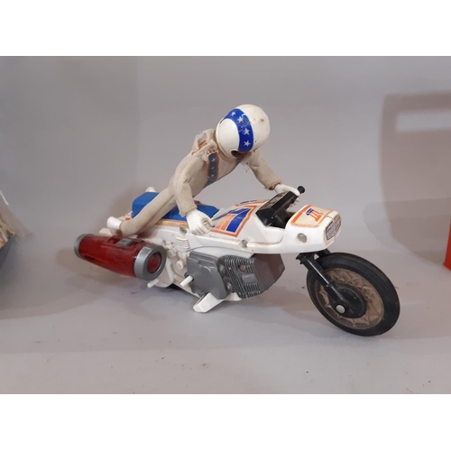 1766 - Lego - Evel Knievel cycle, toy model cars, Hornby train set, (all play worn)