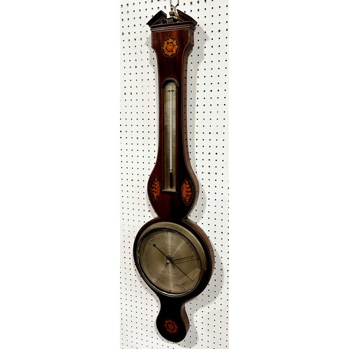 458 - A Georgian mahogany wheel barometer with string banded borders and silvered dials, by C Prada if Hig... 