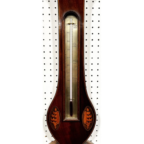 458 - A Georgian mahogany wheel barometer with string banded borders and silvered dials, by C Prada if Hig... 