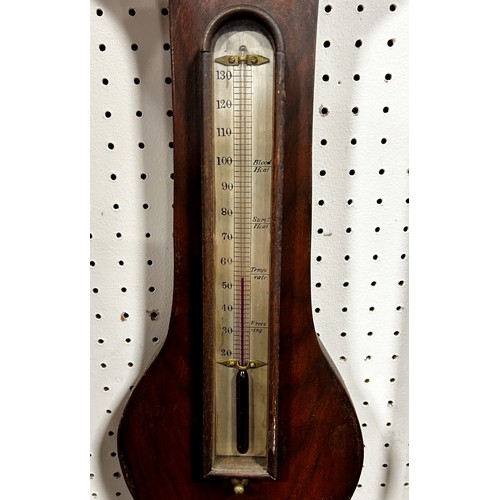 456 - Mid-19th century mahogany wheel barometer with silvered dial by Cox Devonport, Plymouth